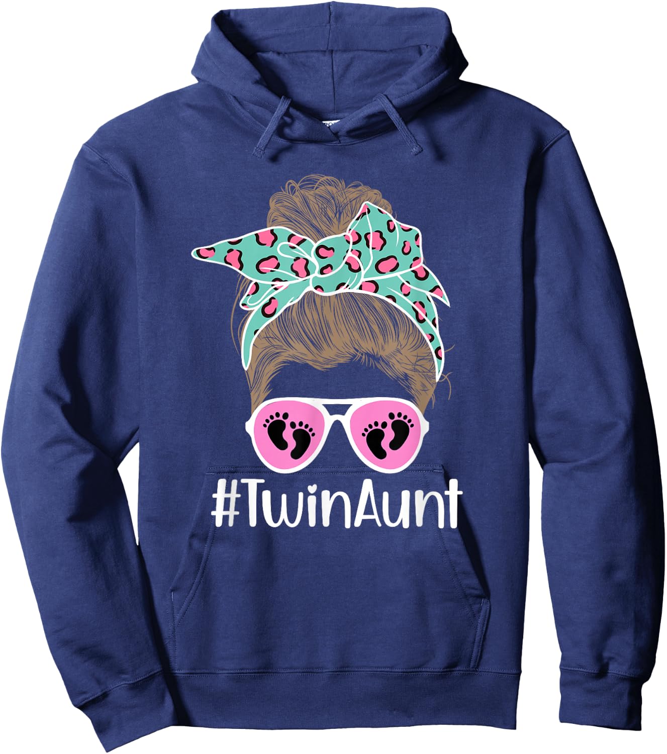 Twin Aunt Messy Bun Aunt Of Twins Twin Auntie Of Twins Hoodie - Hoodie | Navy