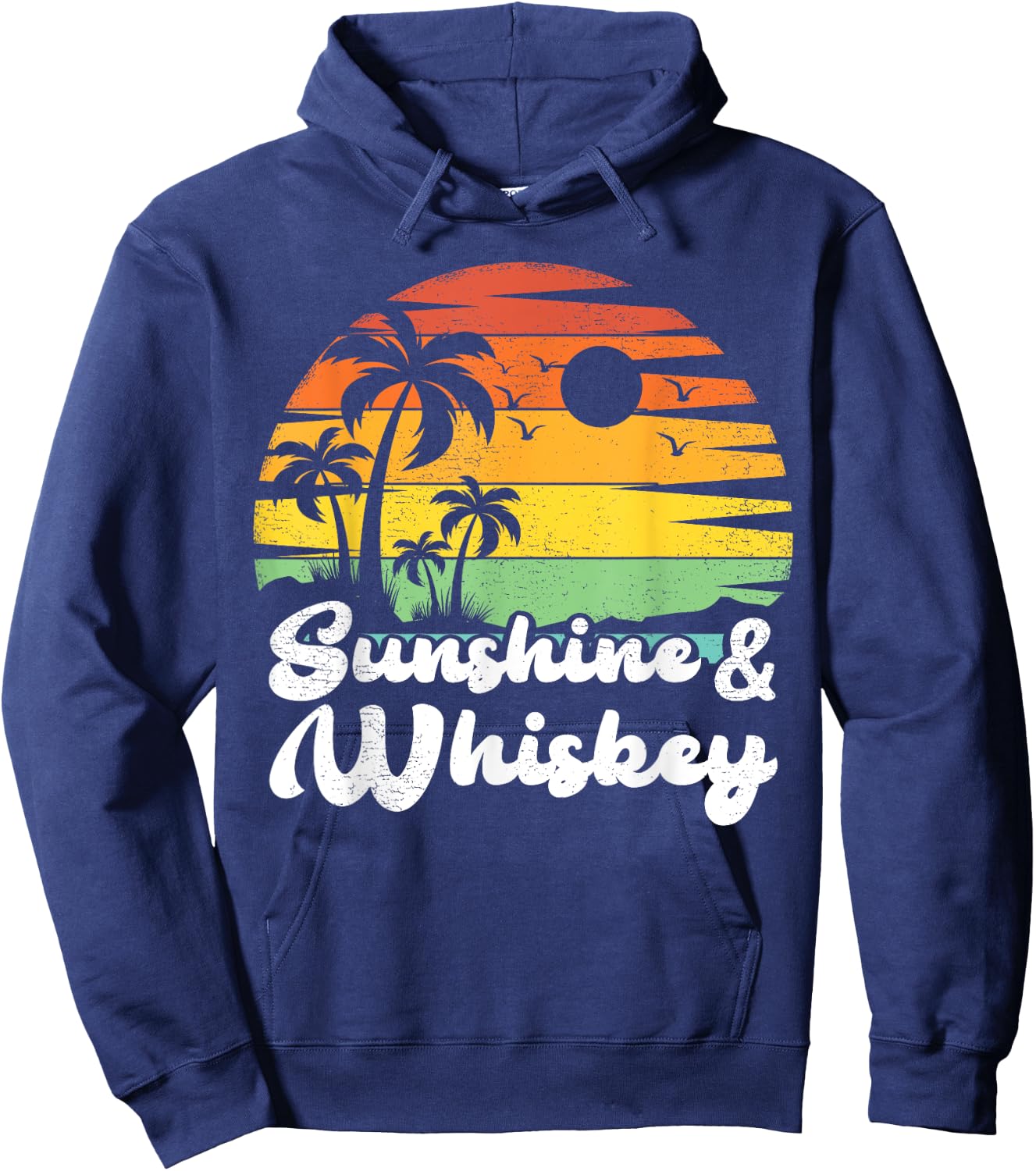 Palm Tree Vintage Sunset Sunshine And Whiskey Beach Vacation Men Women Hoodie - Hoodie | Navy
