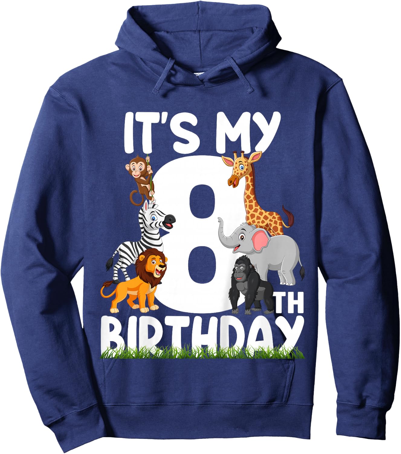 It's My 8th Birthday Zoo Jungle Safari 8 Years Old Animals Hoodie - Hoodie | Navy