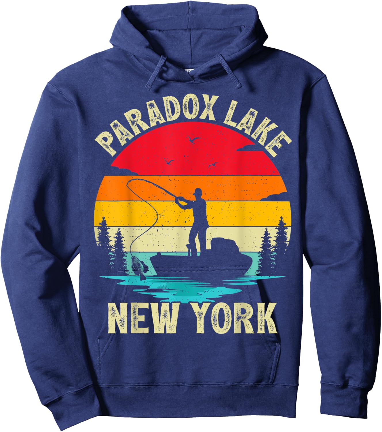 Summer Vacation Fishing Vintage Retro New York Paradox Lake Women Kids Hoodie - Hoodie | Navy