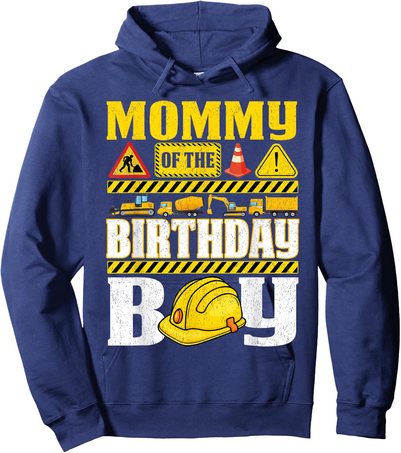 Mommy of Birthday Boy Construction Party Matching Hoodie - Hoodie | Navy