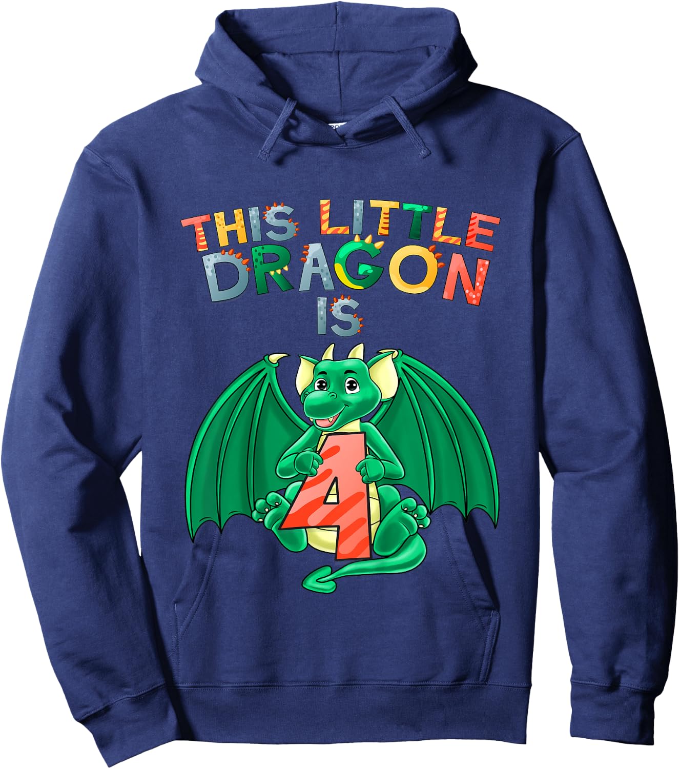 Kids This Little Dragon Is 4 Dragon 4th Birthday 4 Year Old Boy Hoodie - Hoodie | Navy