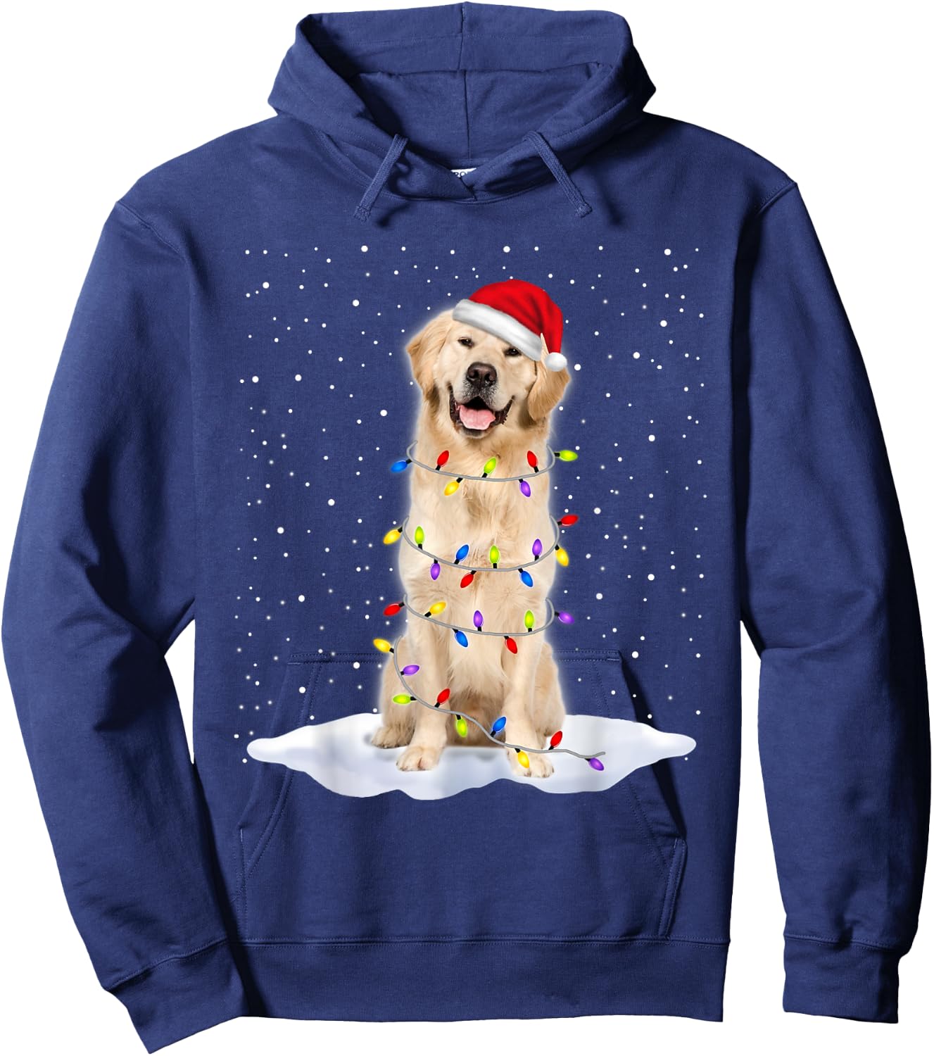 Golden retriever Santa Christmas Tree Lights Xmas Hoodie - Hoodie | Navy