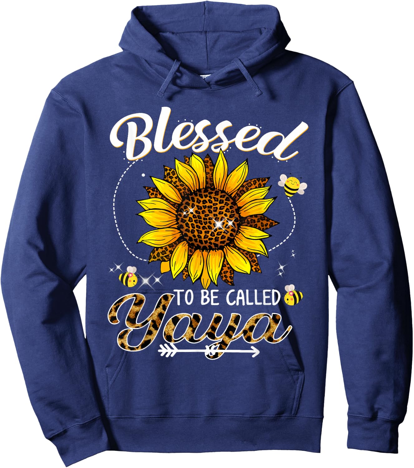 Blessed To Be Called Yaya Funny Leopard Sunflower And Bee Hoodie - Hoodie | Navy