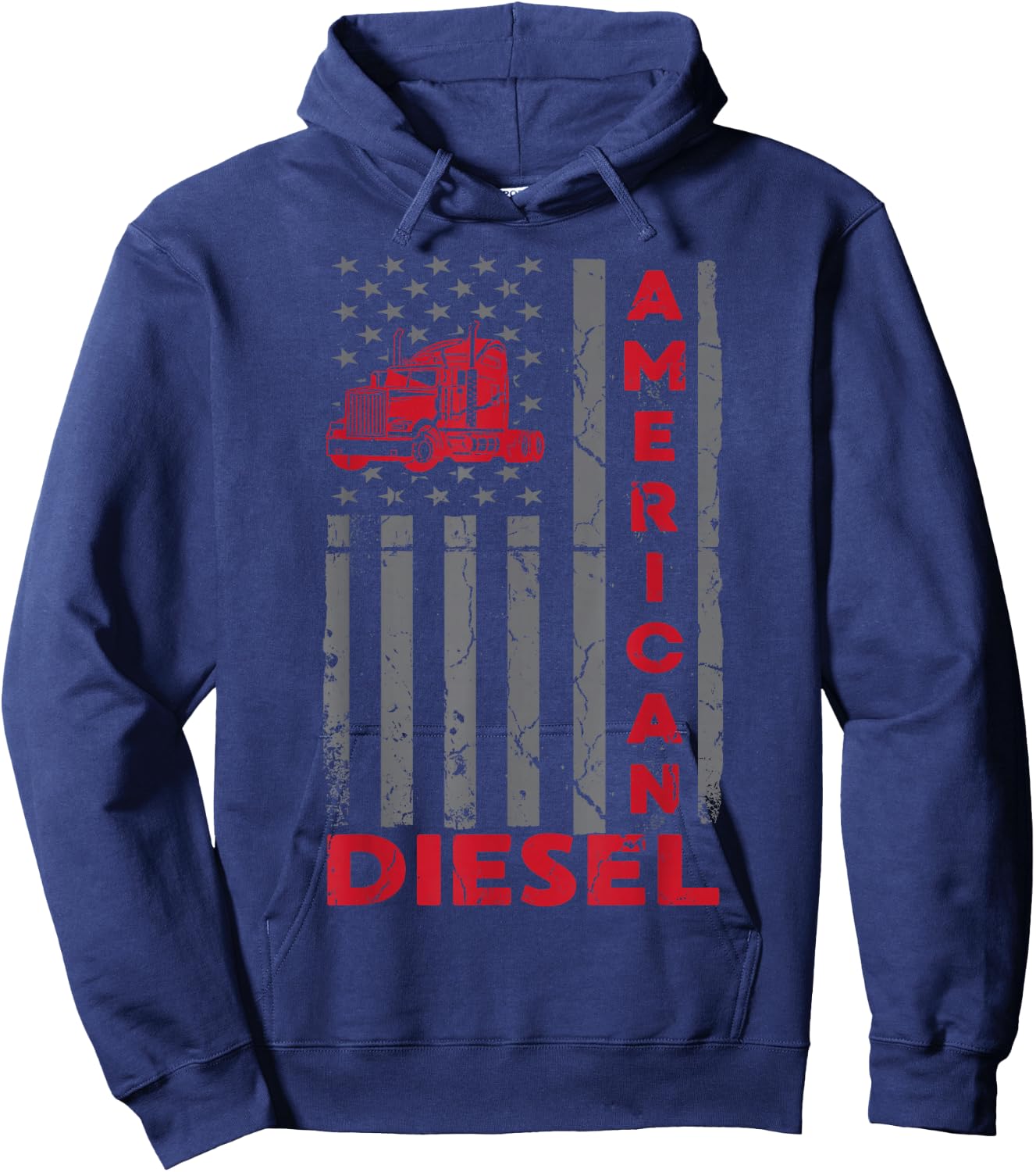 American Diesel Patriotic Flag Trucking Life USA Truck Fan Hoodie - Hoodie | Navy