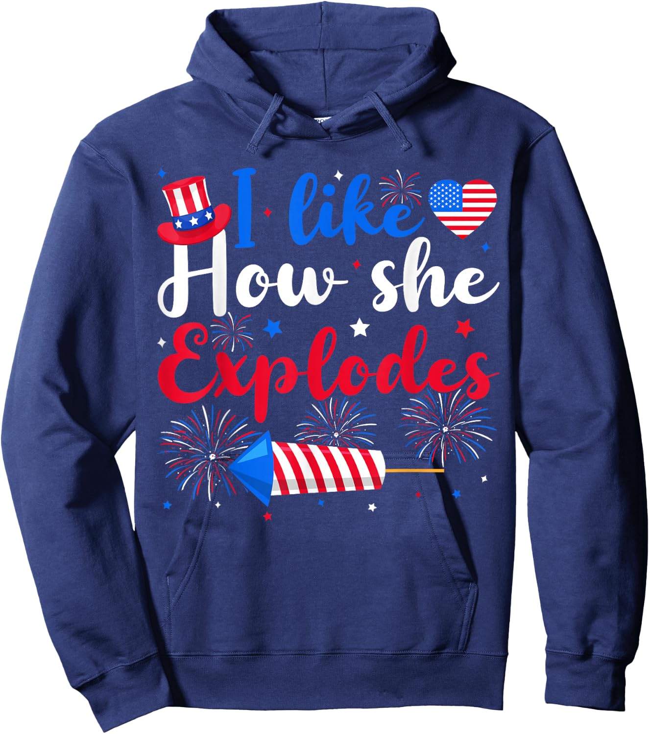 I Like How She Explodes Couples Matching 4th of July Couple Hoodie - Hoodie | Navy