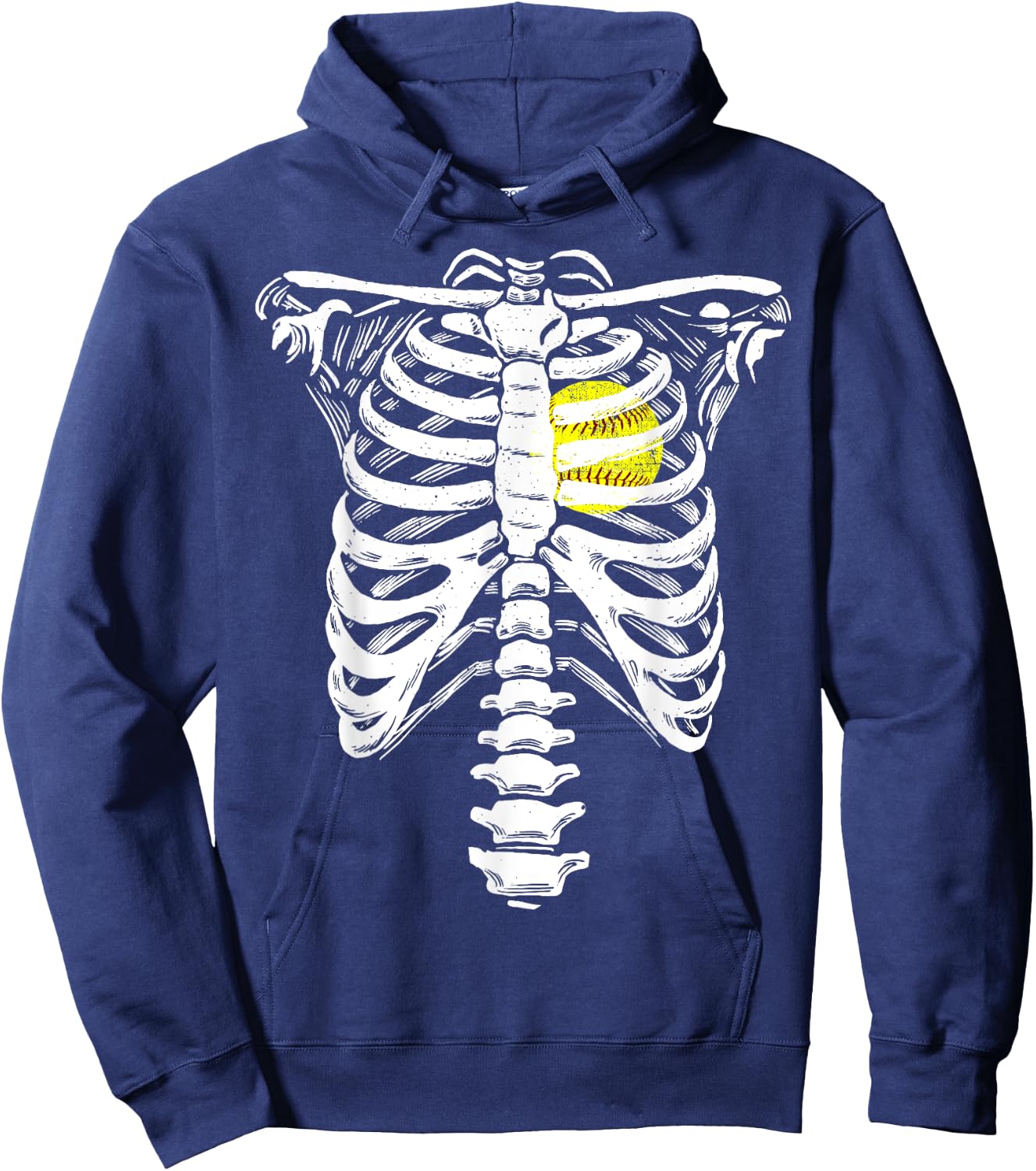 Softball Heart Skeleton Rib Cage Halloween Love Softball Hoodie - Hoodie | Navy