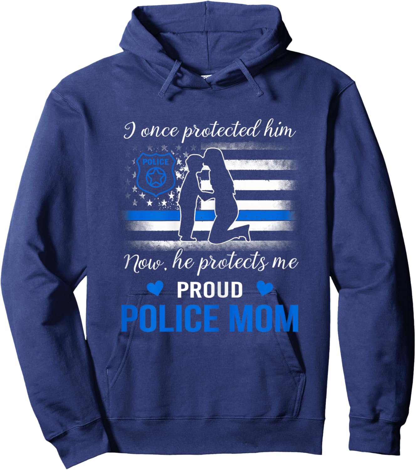 Thin Blue Line American Flag Proud Police Mom Hoodie - Hoodie | Navy