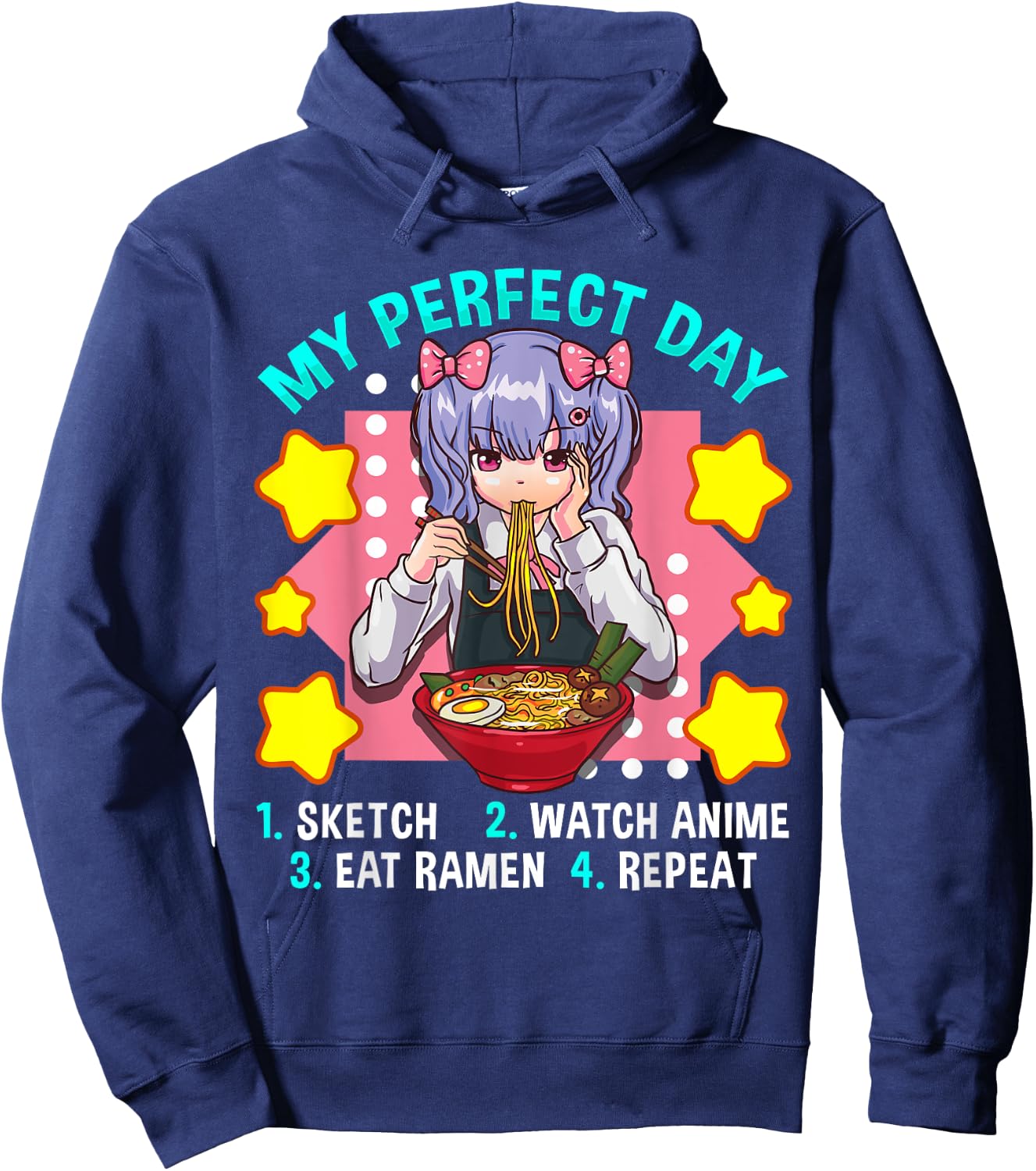 My Perfect Day Sketch Watch Anime Eat Ramen Repeat Hoodie - Hoodie | Navy