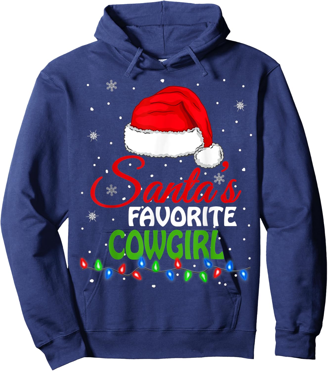 Santa's Favorite Cowgirl Santa Hat Lights. Funny Christmas Hoodie - Hoodie | Navy