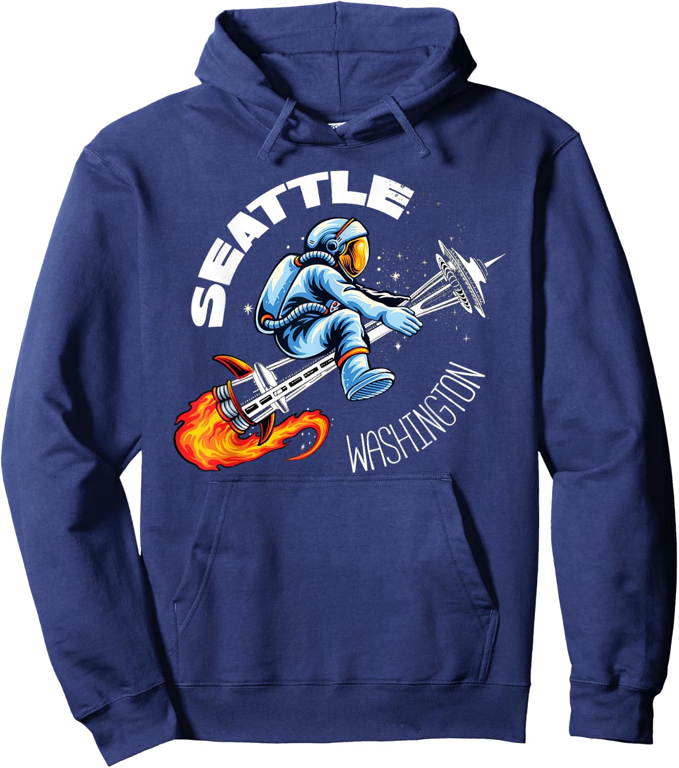 Retro Seattle Washington Astronaut Space Needle Souvenir Hoodie - Hoodie | Navy