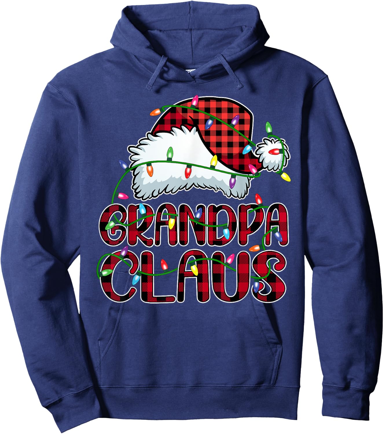 Grandpa Claus Shirt Christmas Lights Pajama Family Matching Hoodie - Hoodie | Navy