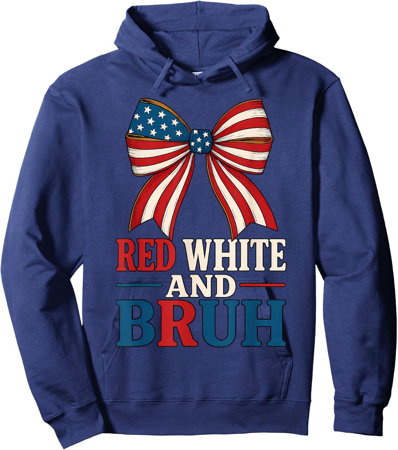 Red White And Bruh Coquette Bow USA Flag Cute Fourth of July Hoodie - Hoodie | Navy