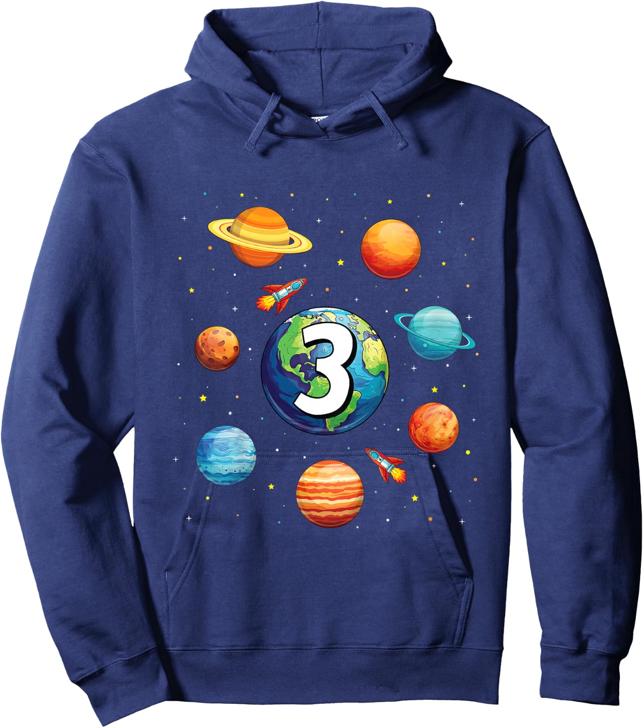 Kids 3 Year Old Shirt Boys Kids Space Solar Planets 3rd Birthday Hoodie - Hoodie | Navy