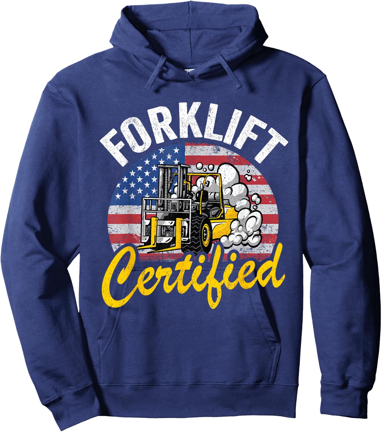 Warehouse American Flag Forklift Operator Forklift Certified Hoodie - Hoodie | Navy