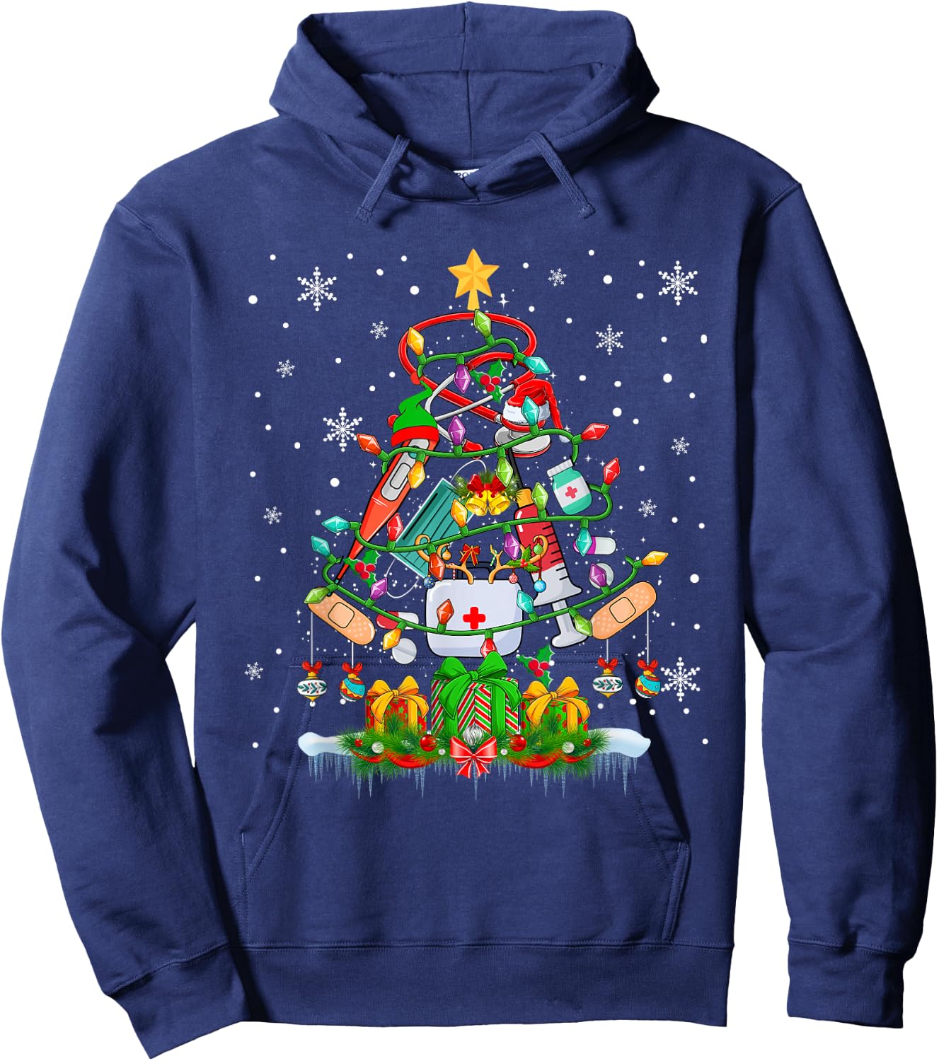 Christmas Tree Santa Reindeer Elf Medical Instruments Doctor Hoodie - Hoodie | Navy