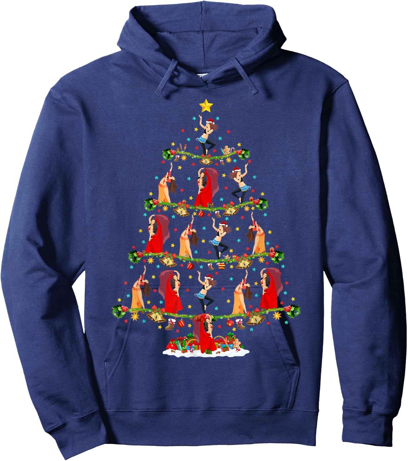 Belly Dance Lover Lighting Santa Belly Dance Christmas Tree Hoodie - Hoodie | Navy