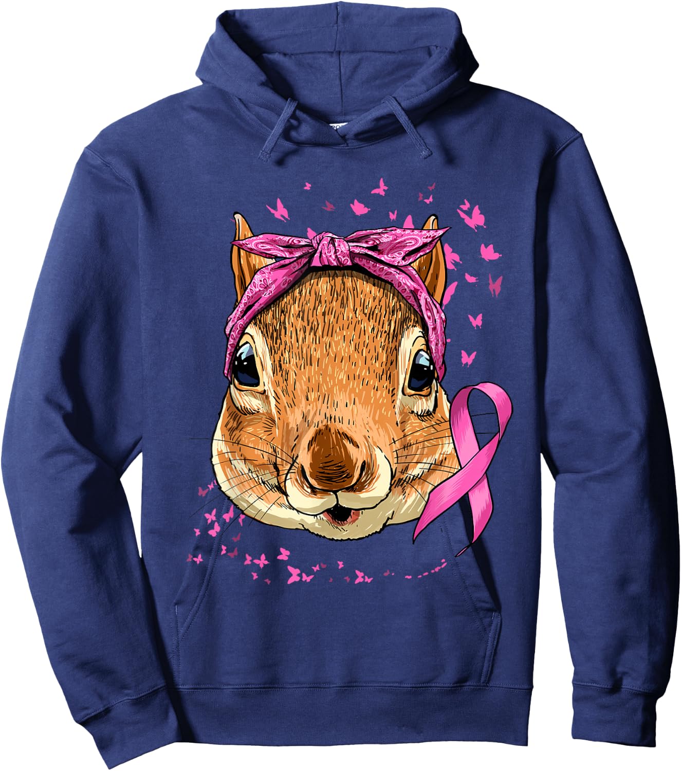 Breast Cancer Awareness Squirrel Pink Ribbon Cancer Survivor Hoodie - Hoodie | Navy