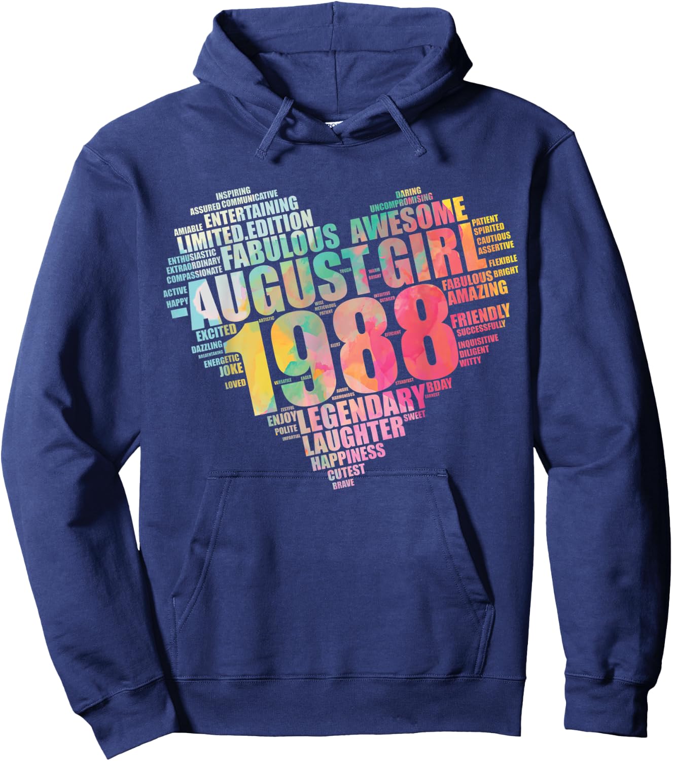 Legendary August Girl 1988 Awesome & Fabulous Big Heart Hoodie - Hoodie | Navy
