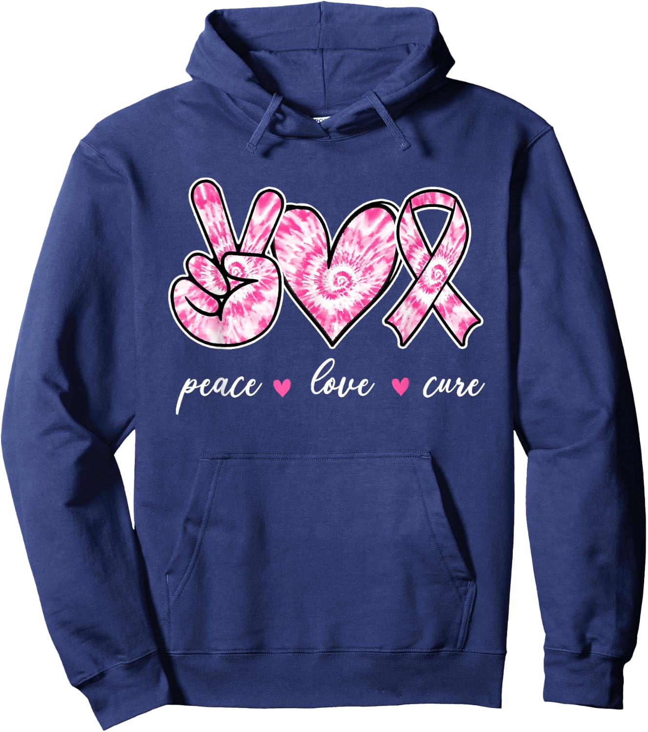 Breast Cancer Awareness Pink Tie Dye Peace Love Cure Faith Hoodie - Hoodie | Navy