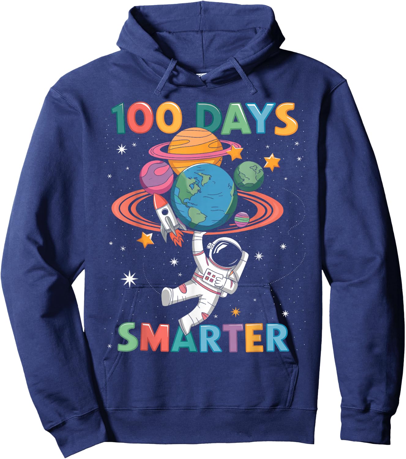 100 Days Smarter 100th Day of School Kids Astronaut Space Hoodie - Hoodie | Navy