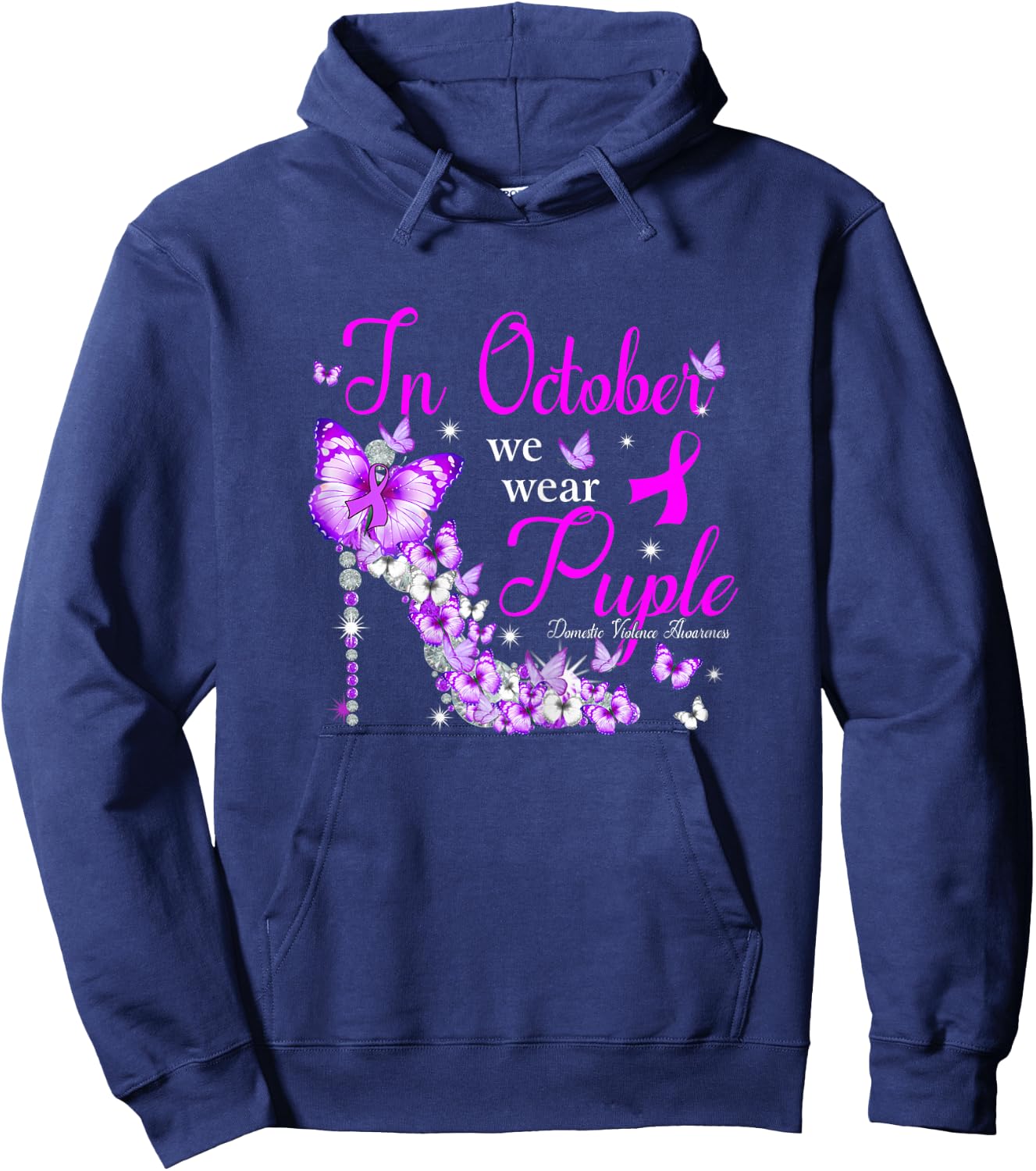 In October We Wear Purple Domestic Violence Awareness Hoodie - Hoodie | Navy