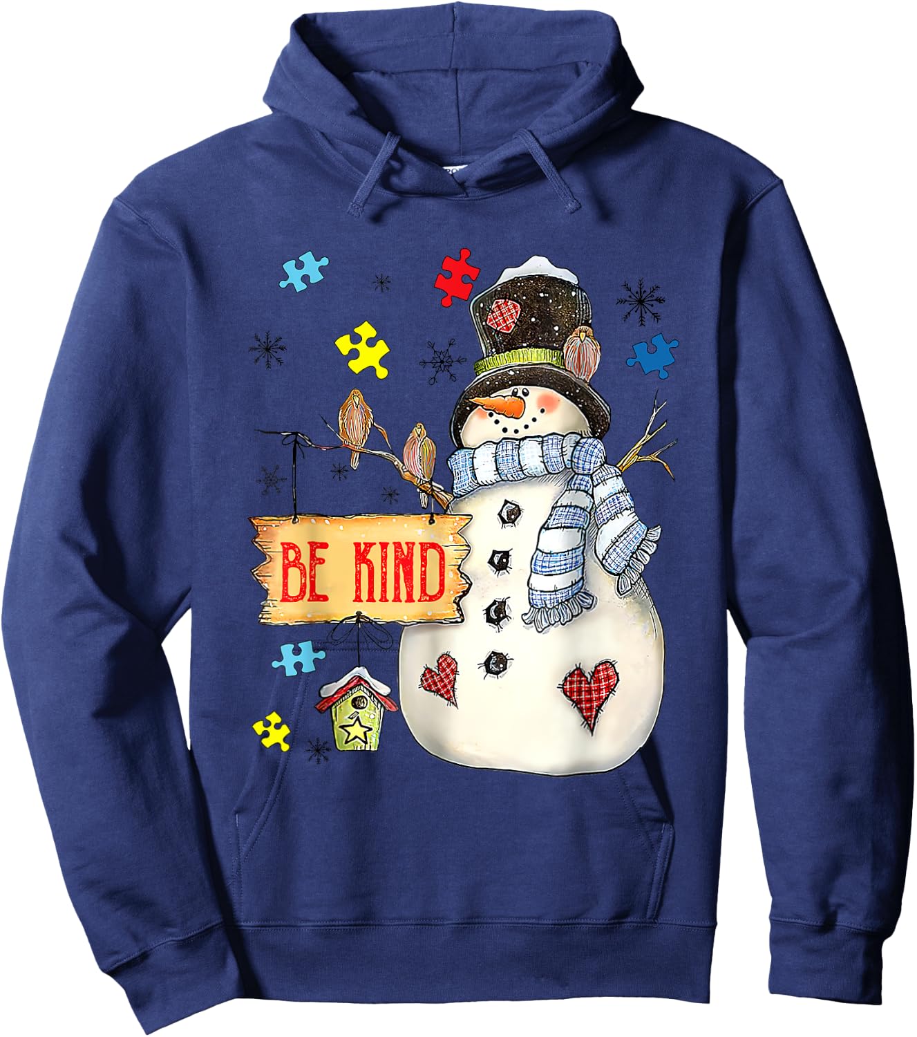 Be Kind Snowman Puzzle Autism Awareness Funny Family Xmas Hoodie - Hoodie | Navy