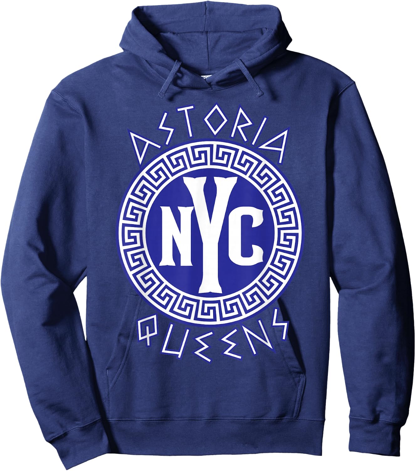 Astoria Queens NYC Circle with Greek Style Text Hoodie - Hoodie | Navy