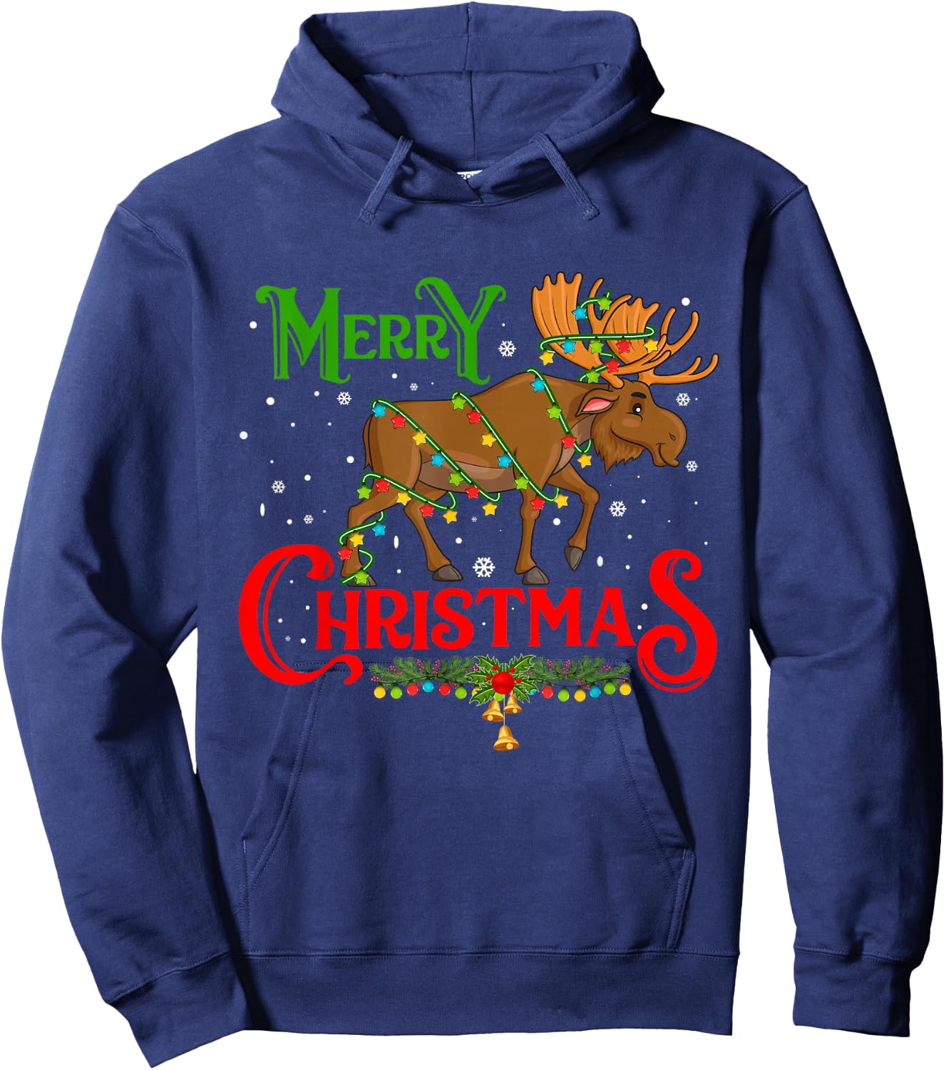 Merry Christmoose Christmas Moose Xmas Tree Lights Around Hoodie - Hoodie | Navy
