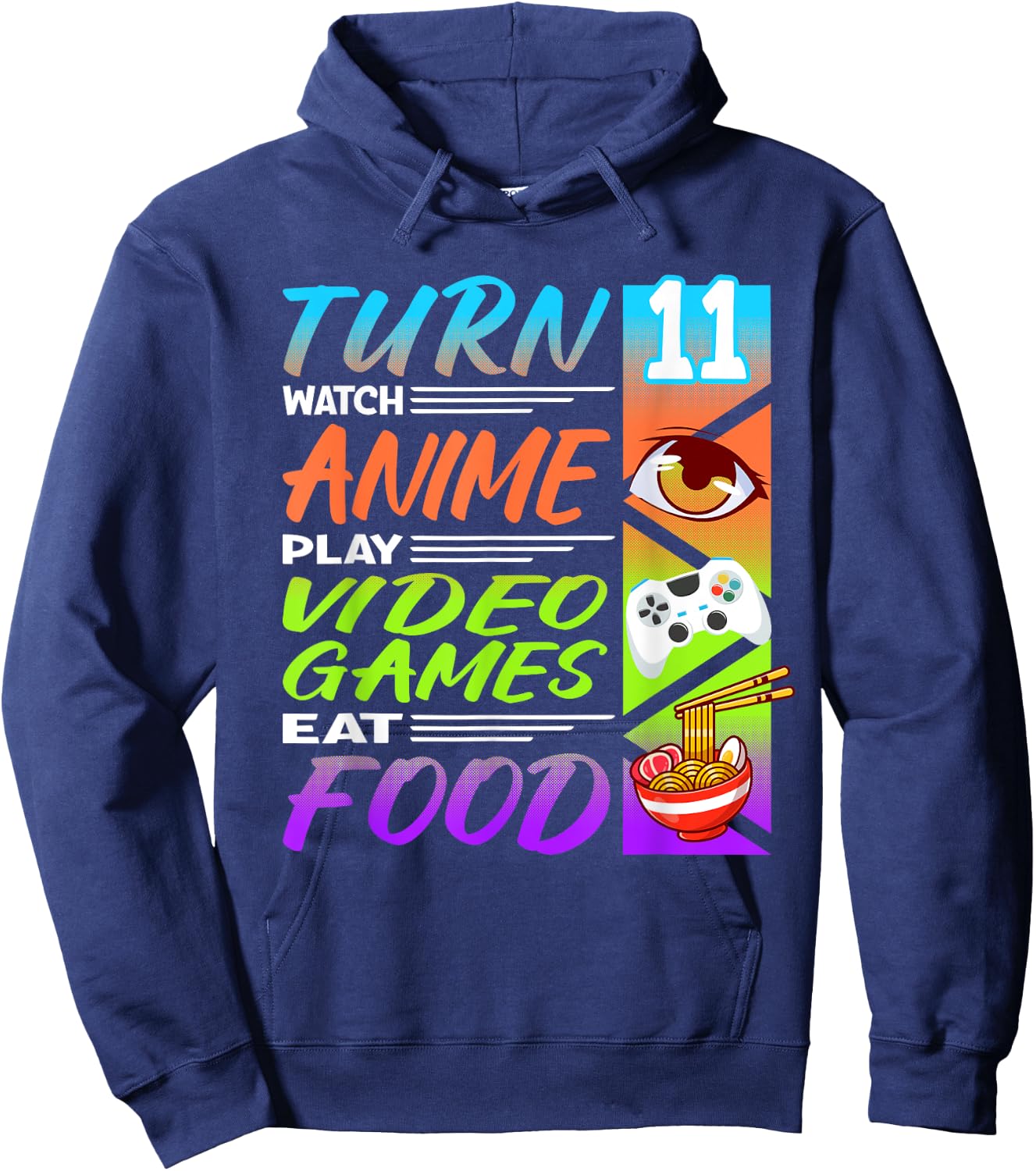 11th Birthday I Gamer I 90s Kawaii Ramen Noodles Anime Hoodie - Hoodie | Navy