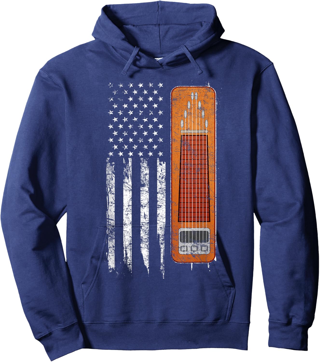 Mega Awesome Musician Shirts Vintage Pedal Steel Flag - Black, Small Hoodie - Hoodie | Navy