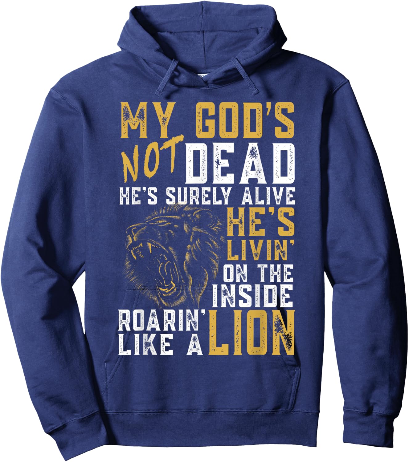 My God's Not Dead Lion Christian Christ Cross Faith Hoodie - Hoodie | Navy