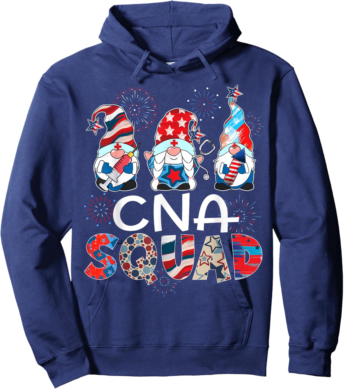 CNA Squad Gnomes 4th Of July Pride Nurse Stethoscope Women Men Hoodie - Hoodie | Navy