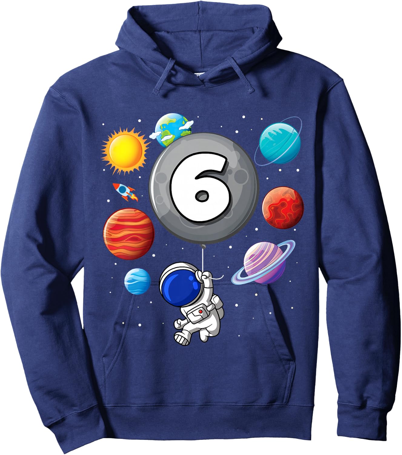 Kids 6th Birthday Astronaut Balloon Planet 6 Year Old Boy Hoodie - Hoodie | Navy