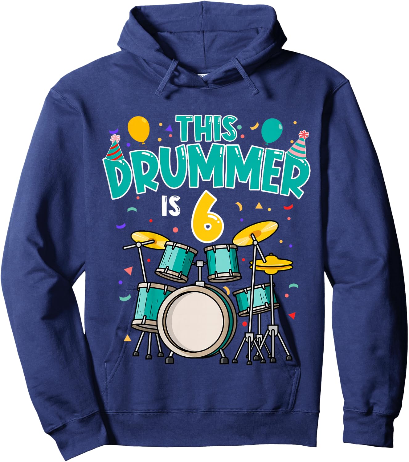 6 Years Old Drummer 6th Birthday Drum Set Drumming Hoodie - Hoodie | Navy