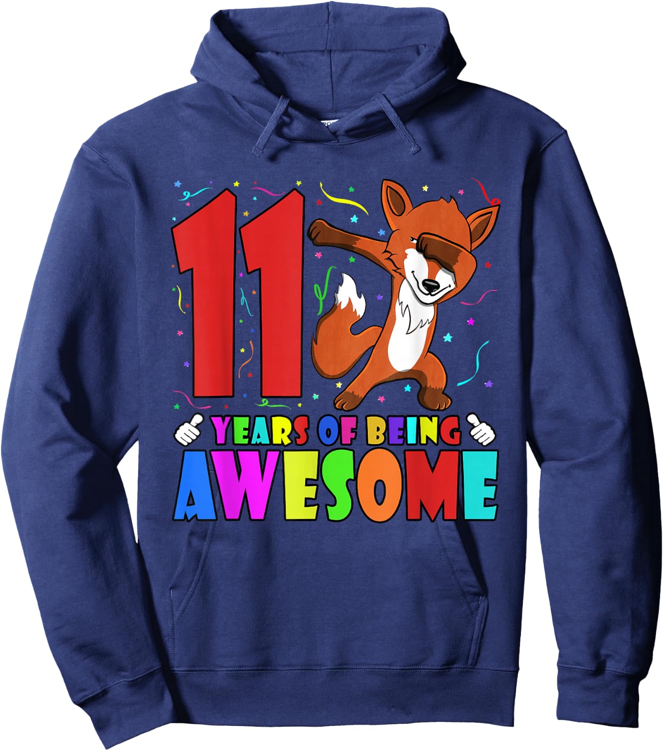 11th Birthday Party Dabbing Fox - 11 Years Old Girls Boys Hoodie - Hoodie | Navy