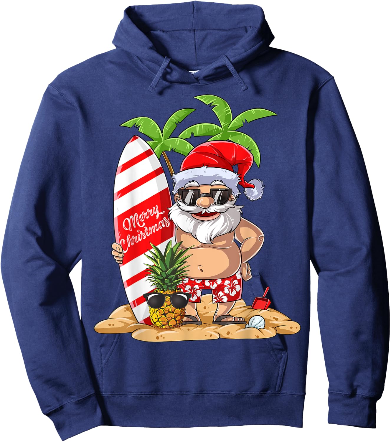 Christmas in July Santa Hawaiian Surfing Gifts Summer Surfing Women Hoodie - Hoodie | Navy