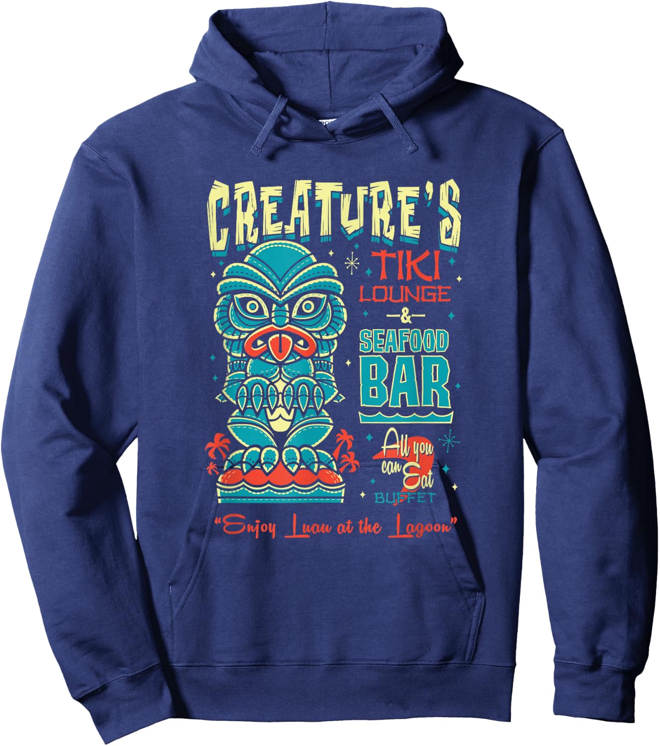 Creature Tiki Lounge Lagoon - Retro Hawaii Surf Vacation Hoodie - Hoodie | Navy