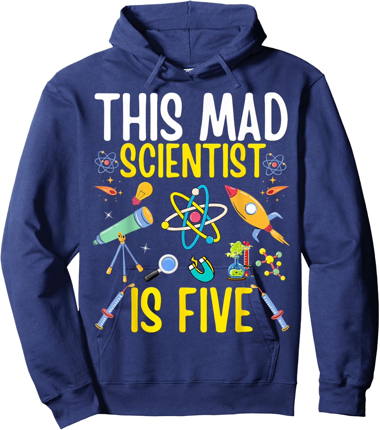 Mad Scientist Kids Science Chemistry Birthday Age 5 Hoodie - Hoodie | Navy