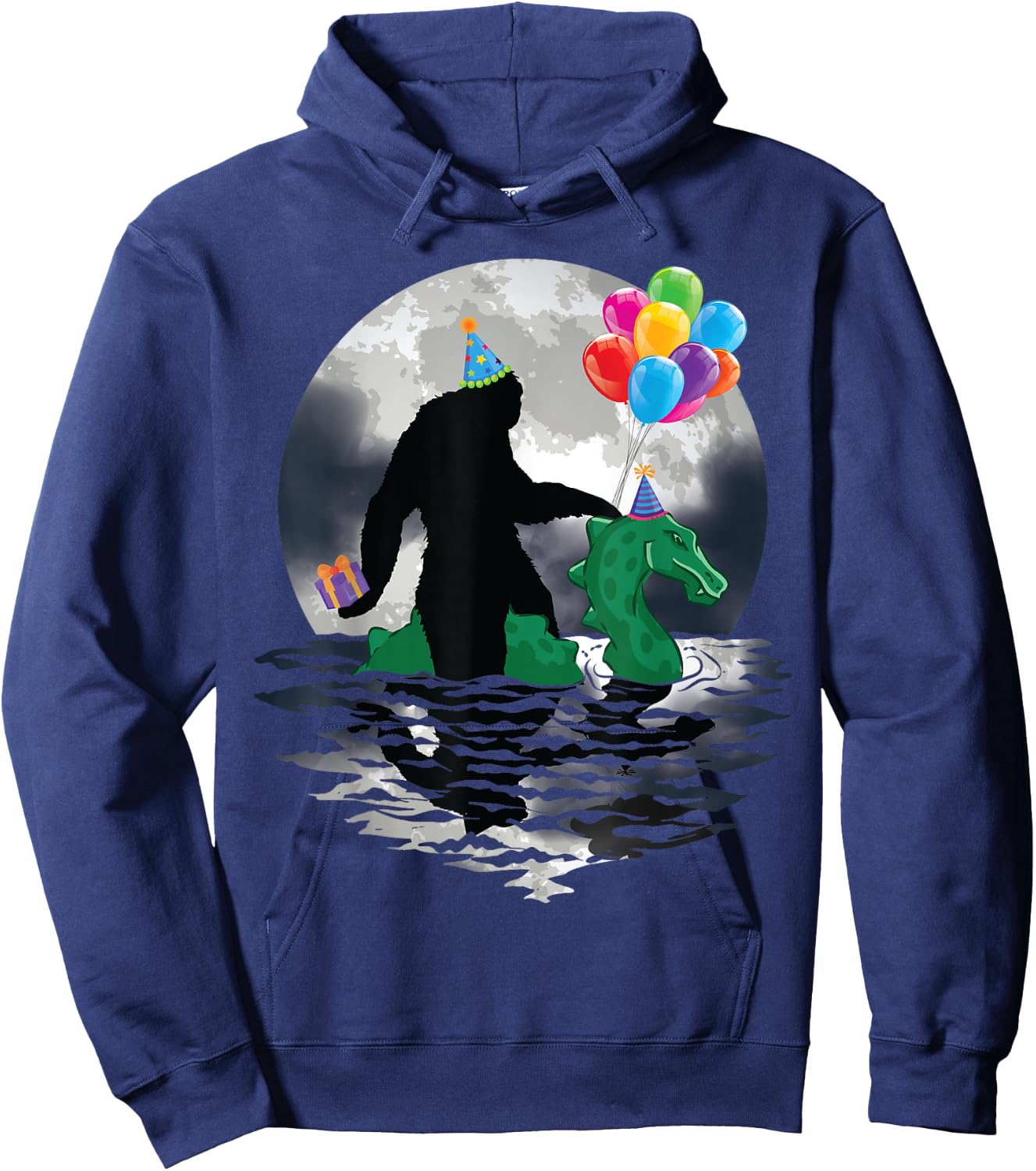 Funny Bigfoot Riding Loch Ness Monster Birthday Celebration Hoodie - Hoodie | Navy