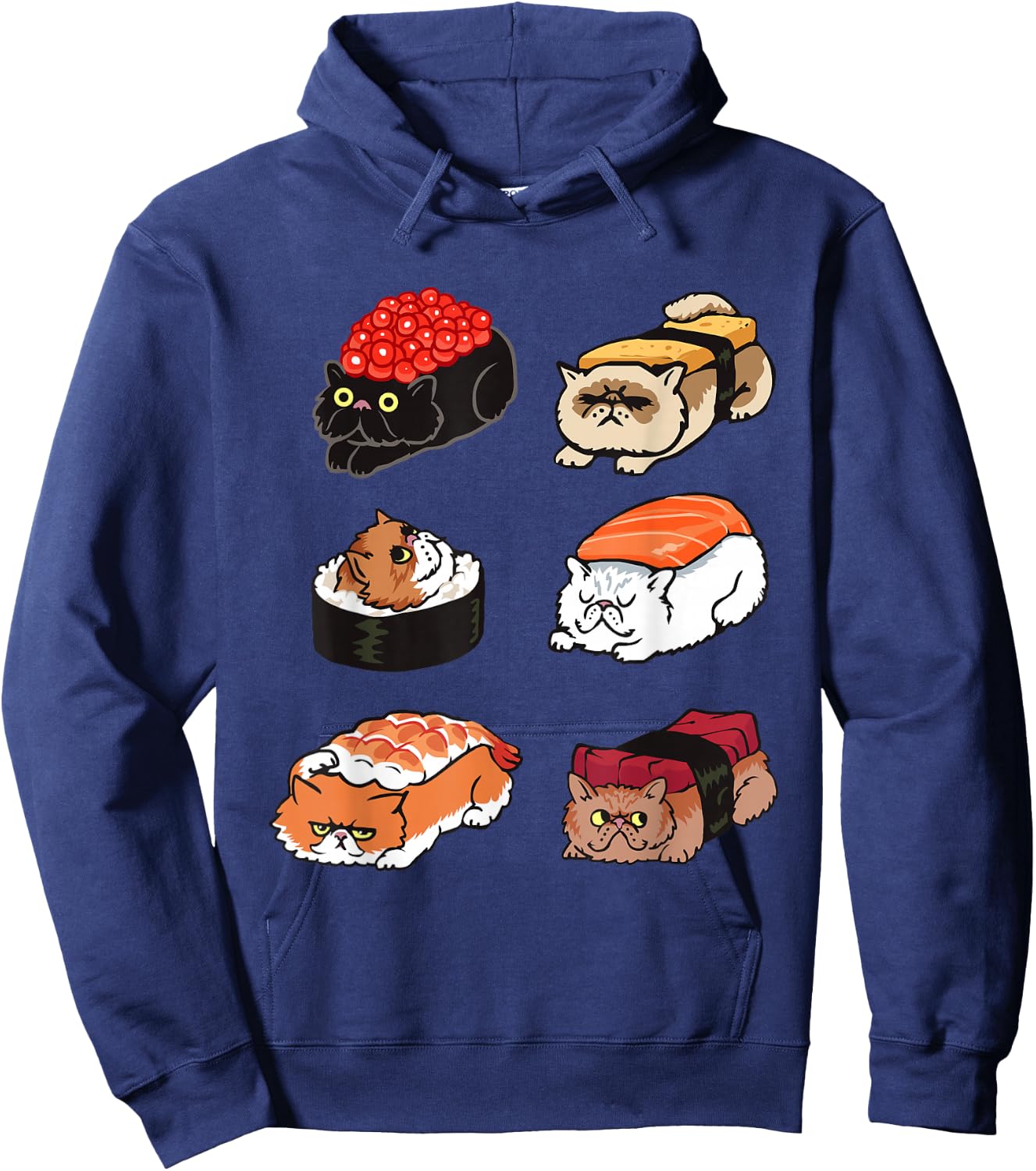 Sushi Persian Cat Funny T- shirt by Huebucket Hoodie - Hoodie | Navy