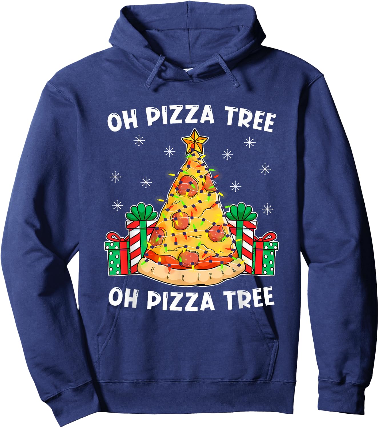 Oh Pizza Tree Xmas Food Present Christmas Pizza Tree Hoodie - Hoodie | Navy