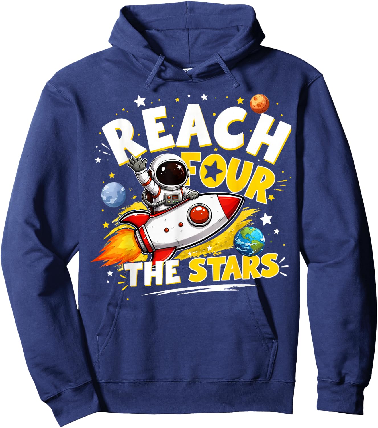 Kids 4th Birthday Boy Astronaut Reach Four The Stars Hoodie - Hoodie | Navy