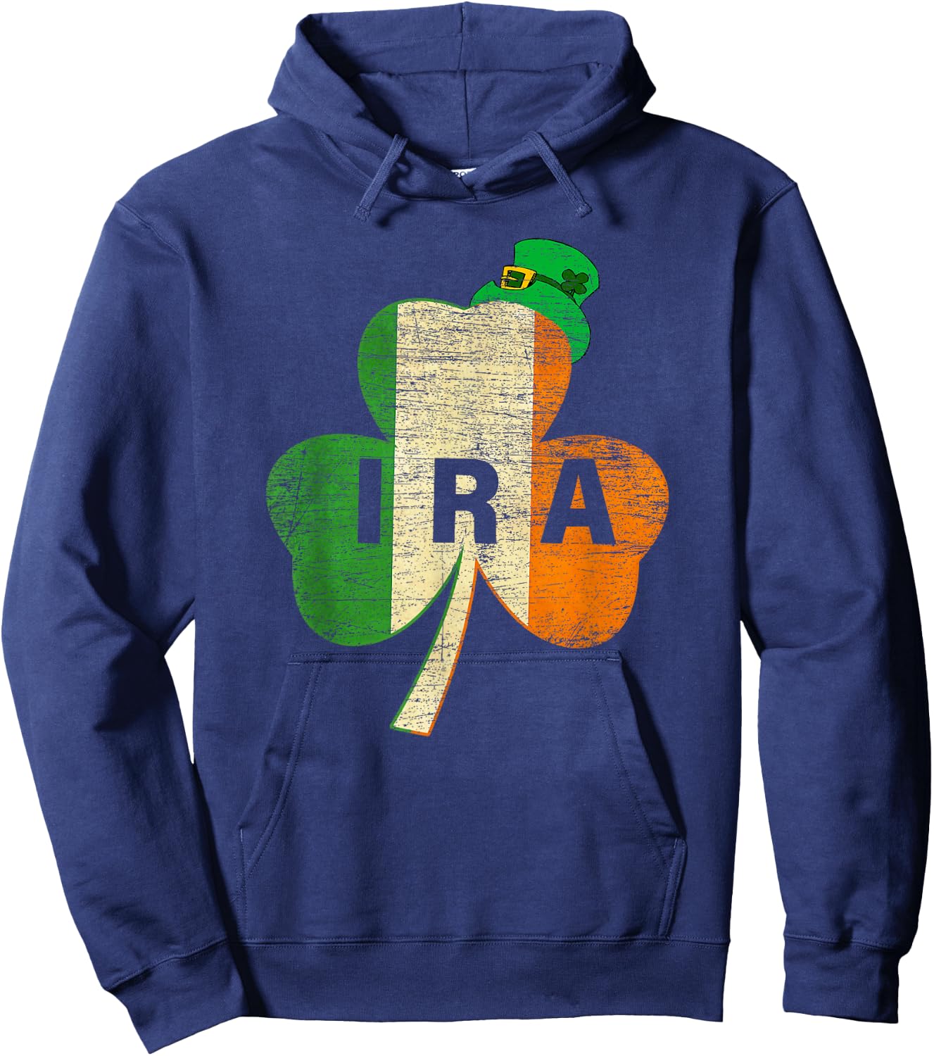 St Patricks Day IRA Vintage Ireland Flag Irish Luck Shamrock Hoodie - Hoodie | Navy