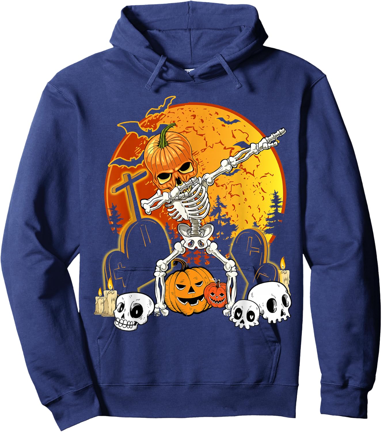 Skeleton Halloween Pumpkin Jack O' Lantern Boys Kid Dab Hoodie - Hoodie | Navy