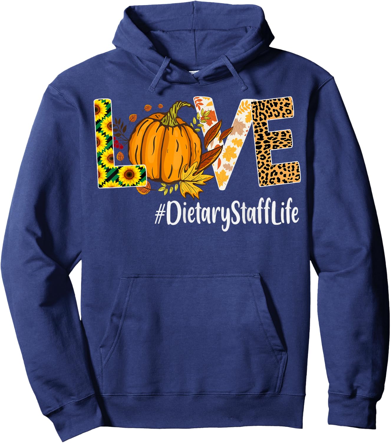 Dietary Staff Love Fall Pumpkin leopard Halloween Autumn Hoodie - Hoodie | Navy
