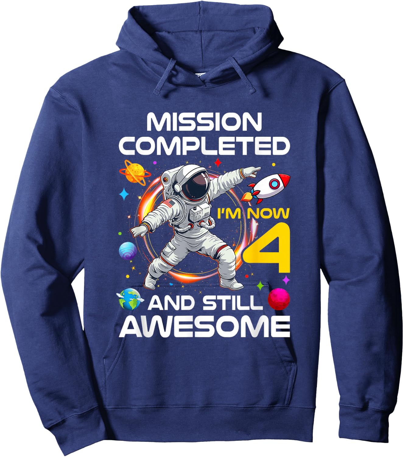 4Th Birthday Astronaut 4 Years Old Outer Space Birthday Hoodie - Hoodie | Navy