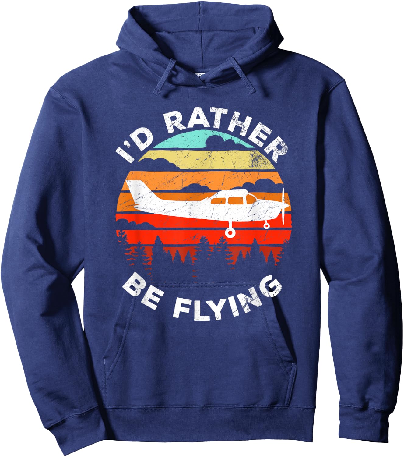 Funny Pilot I'd Rather Be Flying Retro C172 Airplane Hoodie - Hoodie | Navy