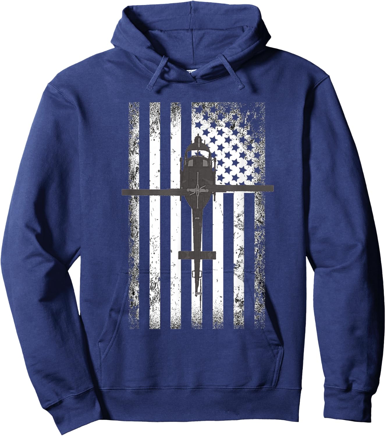 UH-1 Huey Military Helicopter American Flag Hoodie - Hoodie | Navy