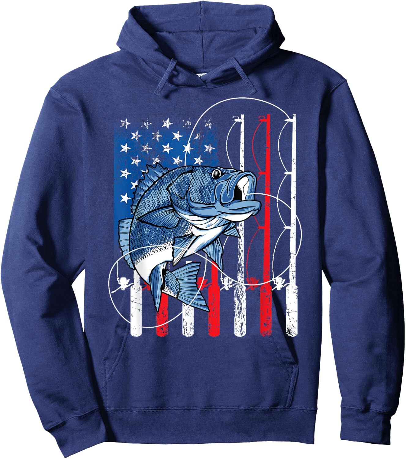 Fishing Vintage American Flag Bass Fisherman Gifts Hoodie - Hoodie | Navy